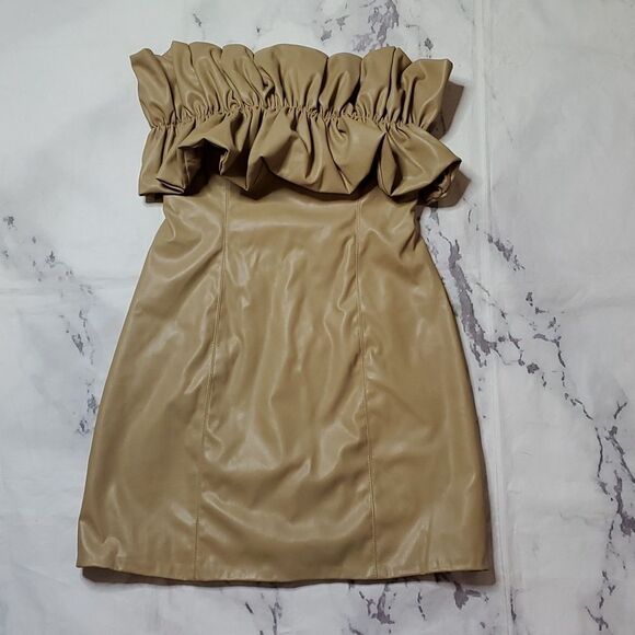 Do+Be Tan Faux Leather Mini Dress - Picture 1 of 5